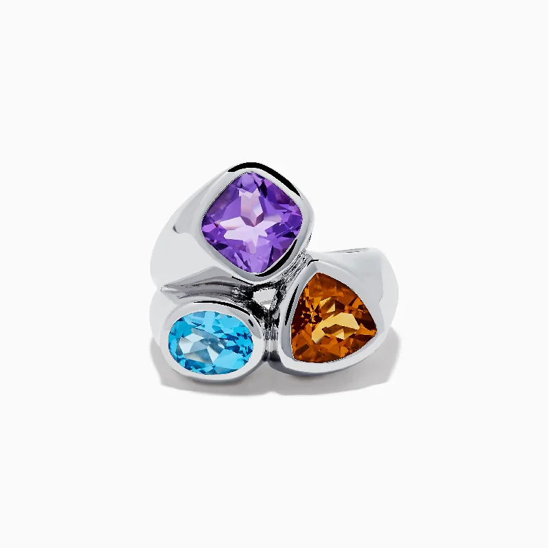 pentagon-shaped ring-Mosaic 925 Sterling Silver Multi Gemstone Ring