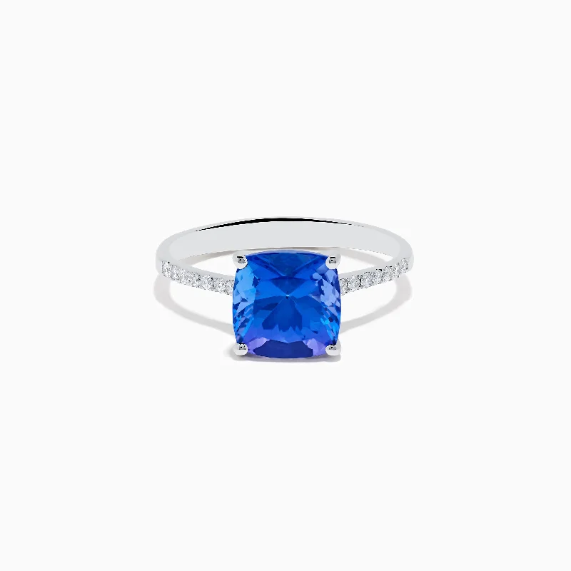 slender diamond ring-Nahla 14K White Gold Cusion Tanzanite and Diamond Ring