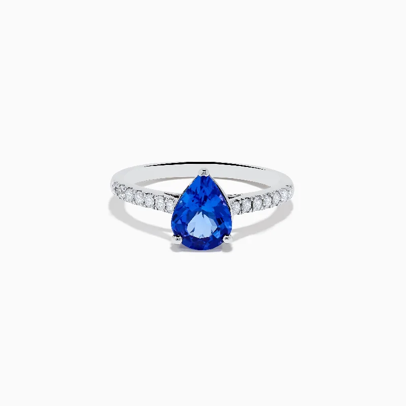 gleaming emerald ring-Nahla 14K White Gold Pear Tanzanite and Diamond Solitaire Ring