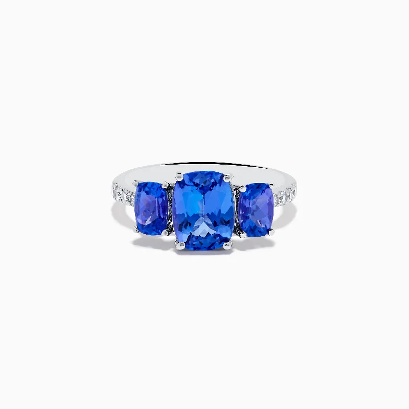 bronze promise ring-Nahla 14K White Gold Tanzanite and Diamond 3 Stone Ring