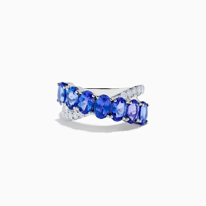 raw gold ring-Nahla 14K White Gold Tanzanite and Diamond Crossover Ring