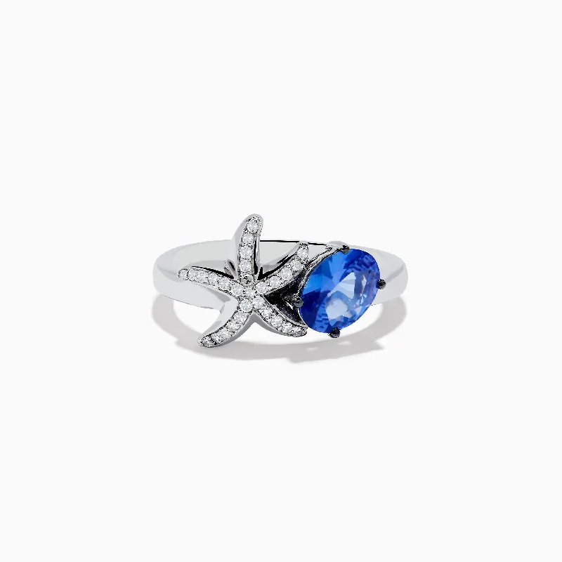 extravagant silver ring-Nahla Siri 925 Silver Tanzanite and Diamond Starfish Ring