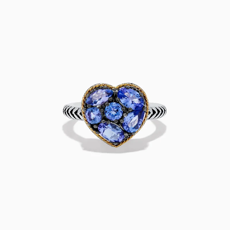 amethyst healing ring-Nahla Siri 925 Sterling Silver and 18K Yellow Gold Tanzanite Heart Ring