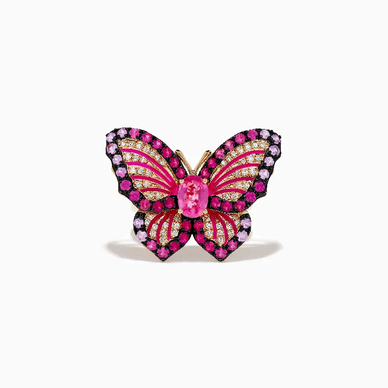 interlocked love ring-Nature 14K Rose Gold Pink Sapphire, Ruby and Diamond Butterfly Ring