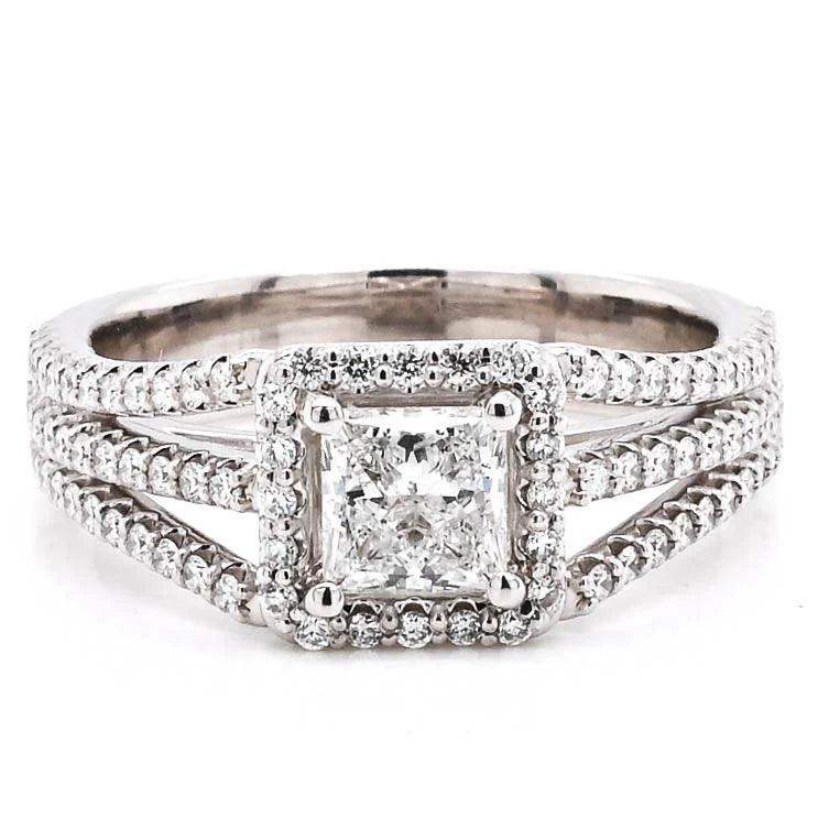 raw silver ring-Northern Elegance Princess Cut Diamond Engagement Ring 1.23CT