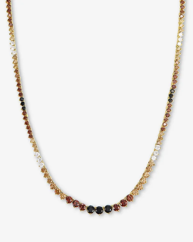 raw sapphire necklace-Not Your Basic Graduated Ombré Tennis Necklace 16" - Gold|Chocolate Ombré