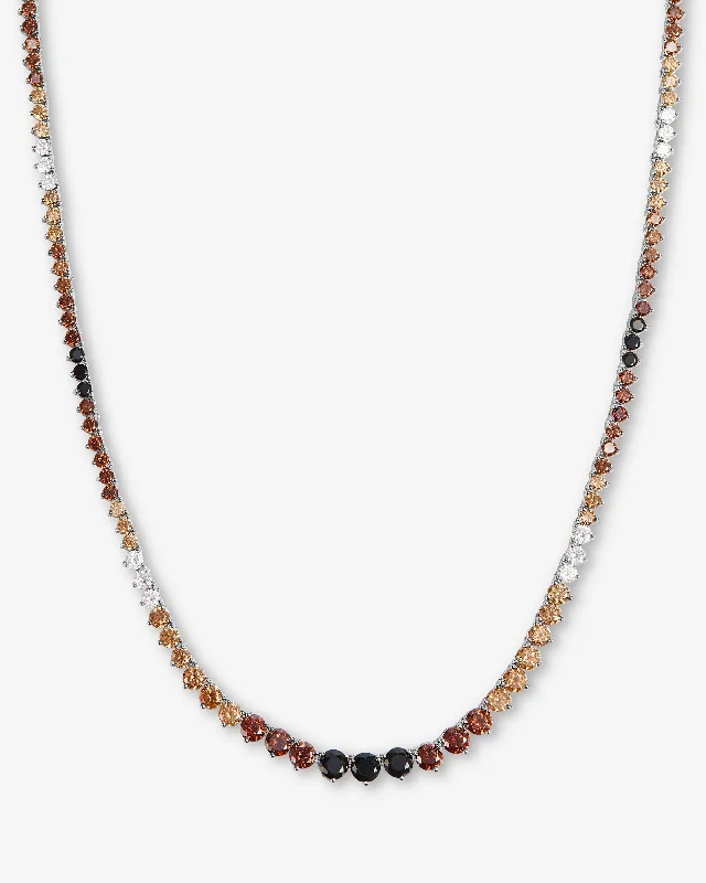 adaptable gemstone necklace-Not Your Basic Graduated Ombré Tennis Necklace 16" - Silver|Chocolate Ombré