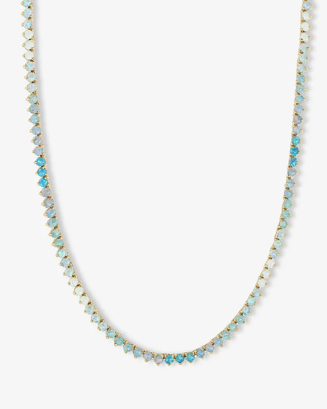 sprig chain necklace-Not Your Basic Ombré Tennis Necklace 16" - Gold|Blue Opal Ombré