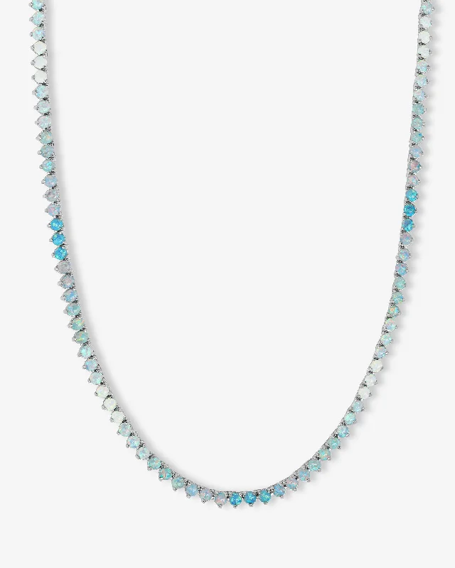 ripple-shaped layered necklace-Not Your Basic Ombré Tennis Necklace 18" - Silver|Blue Opal Ombré