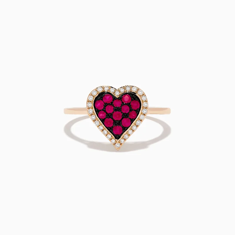 adaptable gemstone ring-Novelty 14K Rose Gold Ruby and Diamond Heart Ring