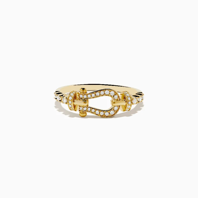 night diamond ring-Novelty 14K Yellow Gold Diamond Horseshoe Ring