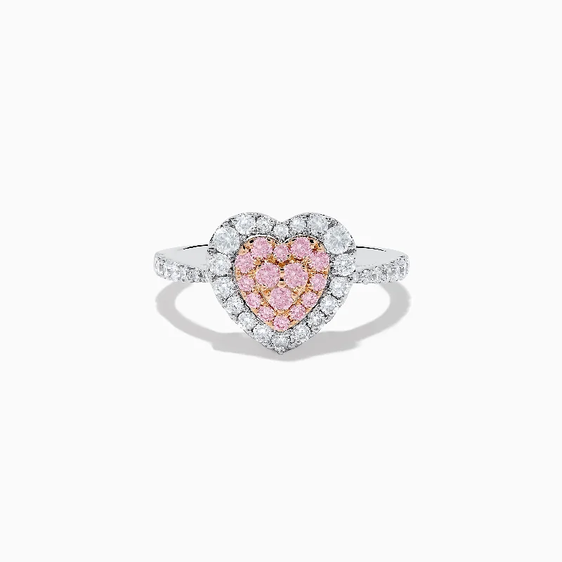 drifter morganite ring-Novelty 18K Two Tone Gold Pink and White Diamond Heart Ring