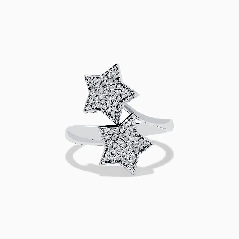 tech gemstone ring-Novelty 925 Sterling Silver and Diamond Star Ring