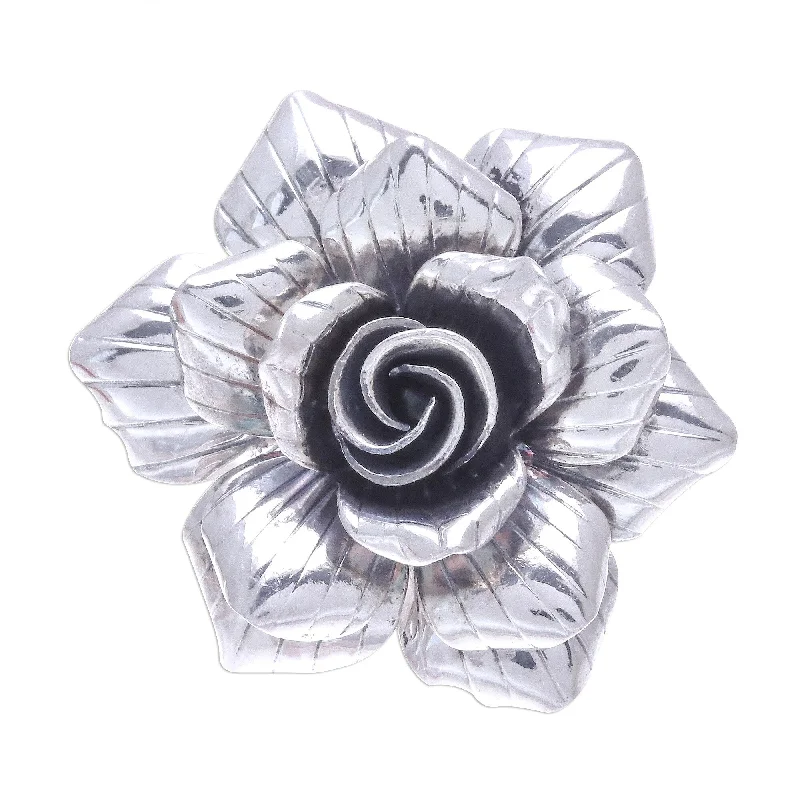 silver coil ring-Novica Handmade Forever Rose Sterling Silver Cocktail Ring