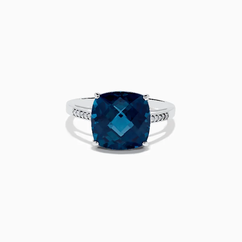 retro aquamarine ring-Ocean Bleu 14K White Gold London Blue Topaz and Diamond Ring