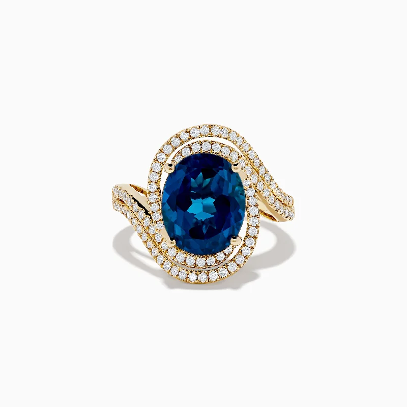 adaptable gemstone ring-Ocean Blue 14K Gold London Blue Topaz and Diamond Ring