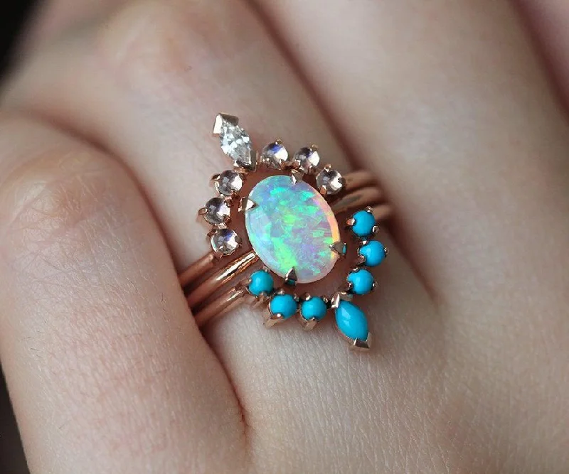 raw sapphire ring-Ariela Opal Engagement Ring Set