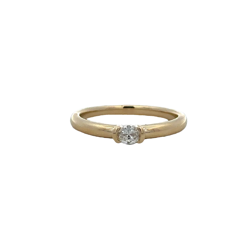 morganite silver ring-Oval Diamond Band Ring in Yellow Gold