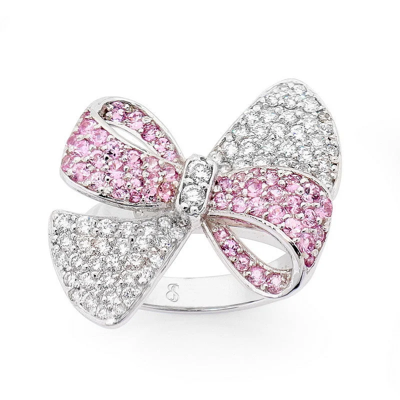 topaz stack ring-Pave Diamond & Pink Sapphire Set Bow Ring