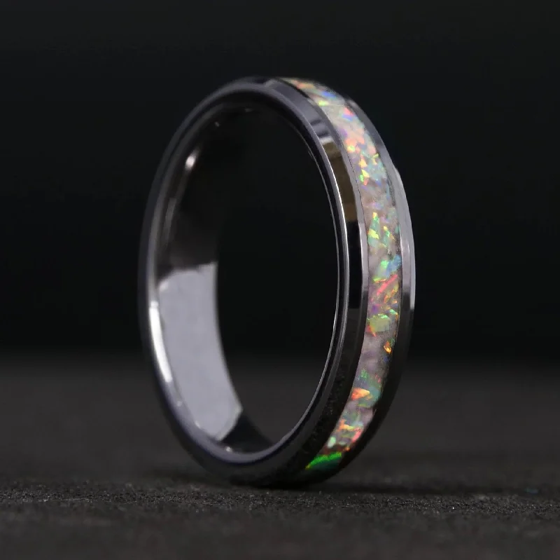 tech gemstone ring-Pearl White Opal Glowstone Stackable Ring | Women's Wedding Band