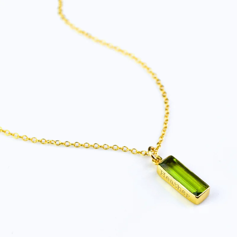 chiseled silver necklace-Peridot Vertical Bar Necklace : August Birthstone : Adira Series