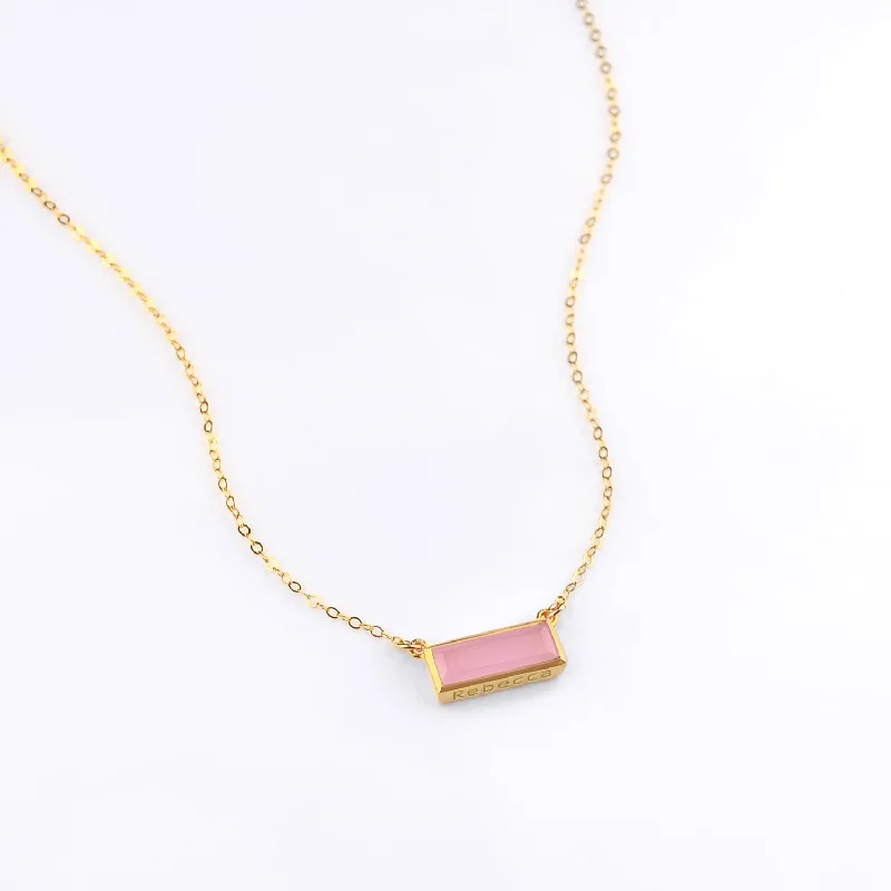 tech angular necklace-Pink Chalcedony Bar Necklace : October Birthstone : Adira Series