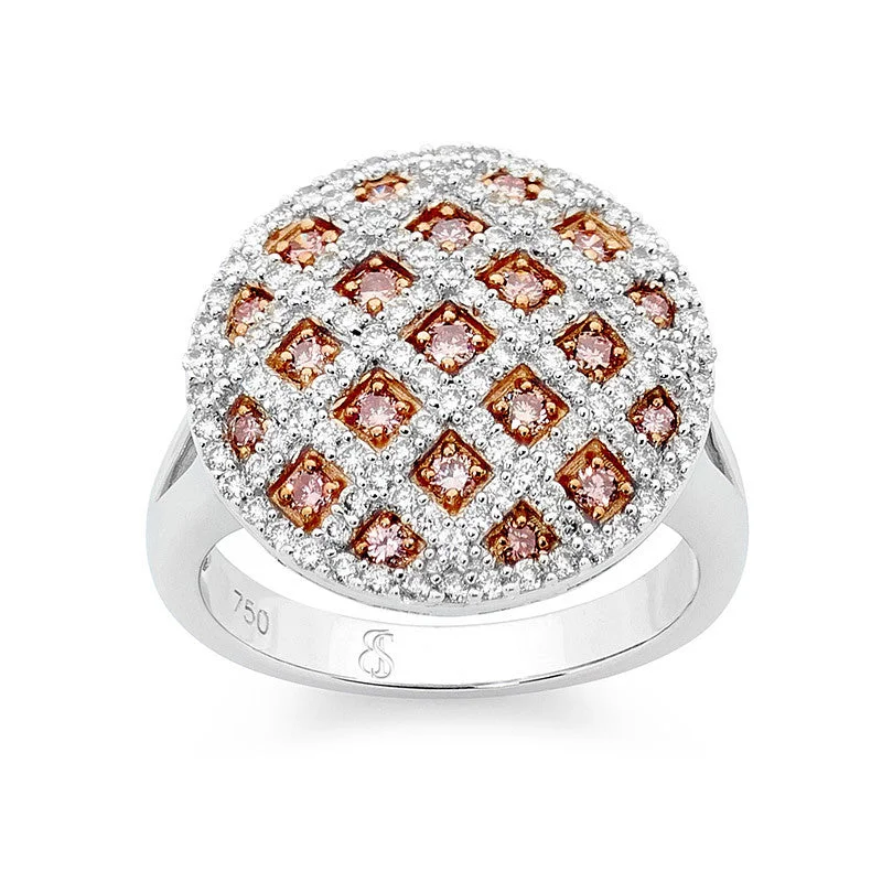 slender couple ring-Pink Diamond and White Diamond Checker Board Dress Ring