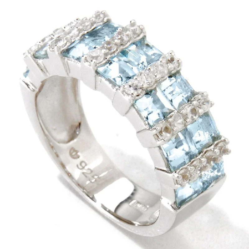 interlocked knot ring-Platinum o/Silver 2.59ctw Aquamarine & White Zircon Band Ring