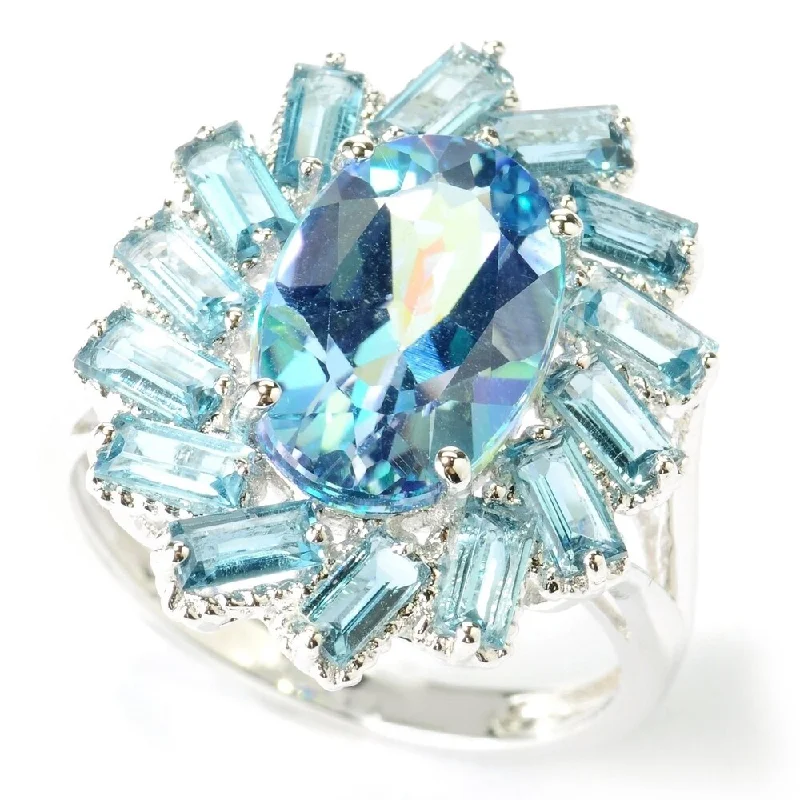 tech matte ring-Platinum O/ Silver 5.97Ctw Millenium Topaz and London Blue Topaz Ring