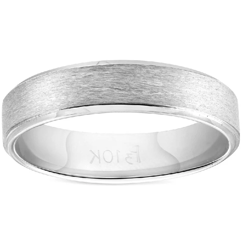 seven-stone ring-Pompeii3 10k White Gold 5mm Brushed Flat Mens Comfort Fit Wedding Band