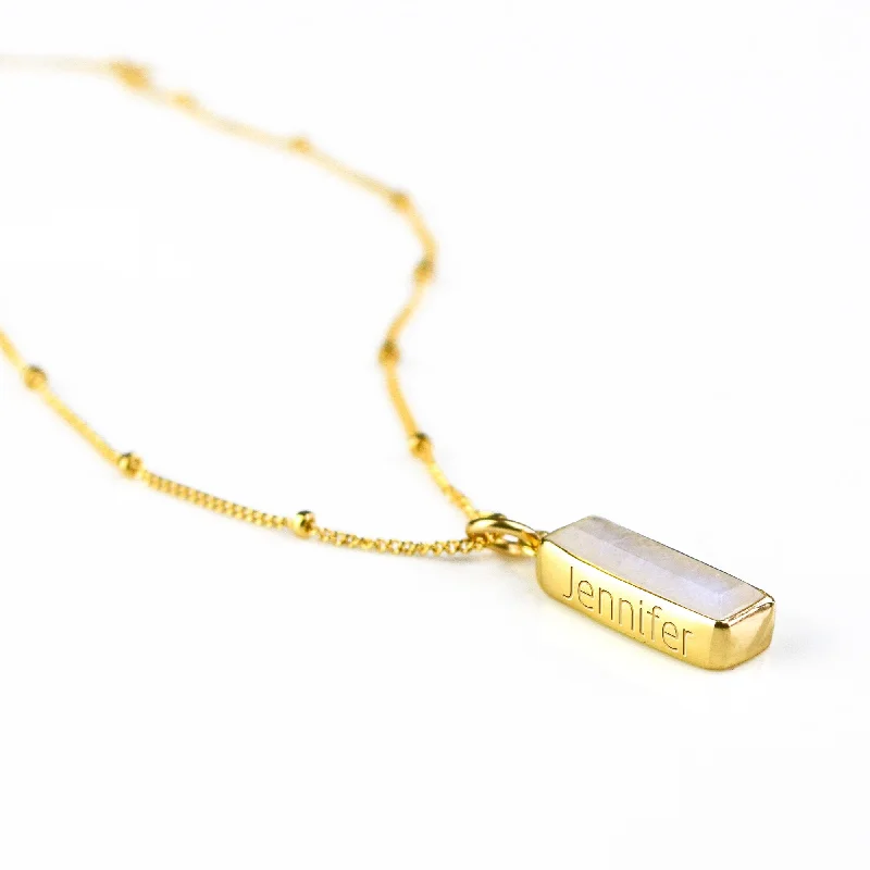 sturdy silver necklace-Rainbow Moonstone Vertical Bar Necklace : June Birthstone : Adira Series