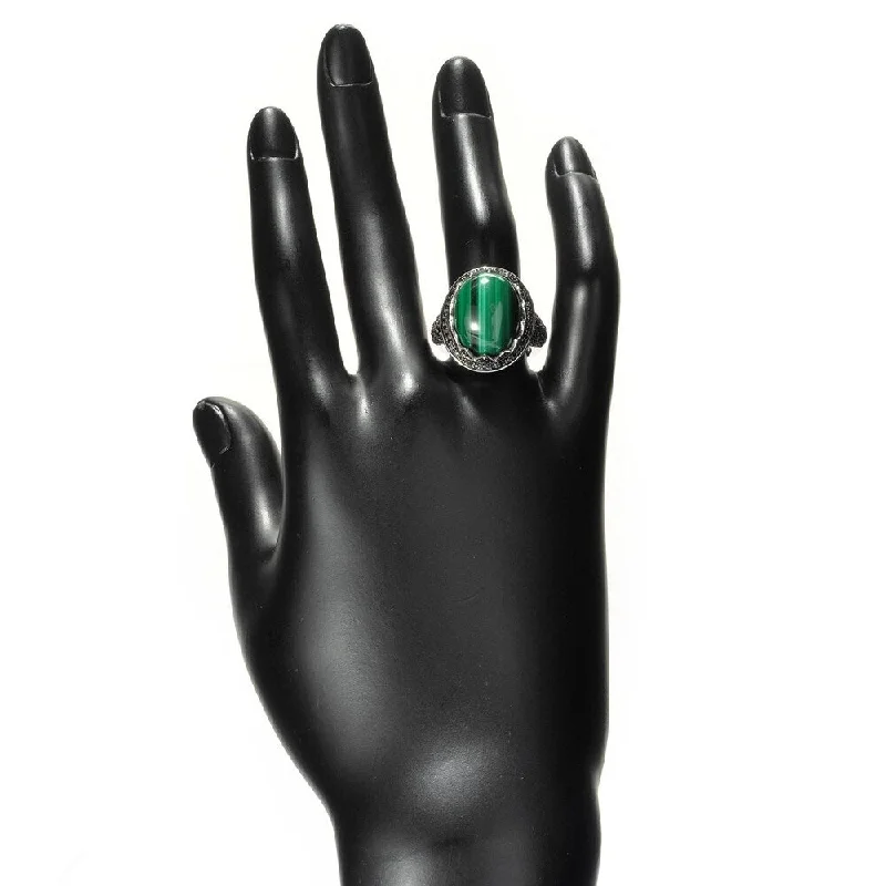 retro-style promise ring-Rhodium Over Sterling Silver 21.08Ctw Malachite Ring