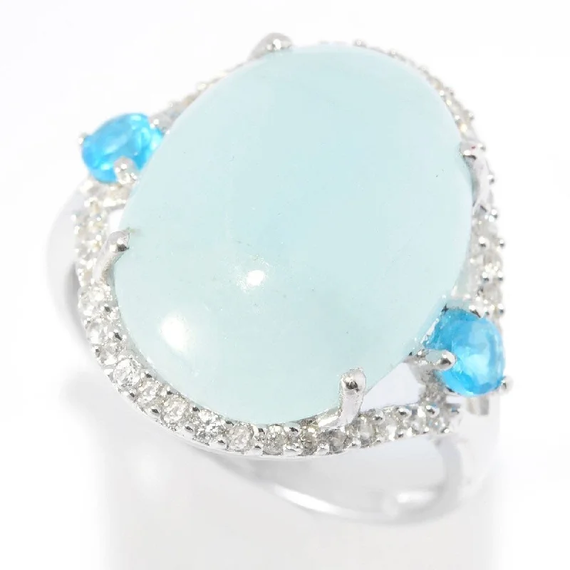 aquamarine halo ring-Rhodium Over Sterling Silver 8.1Ctw Milky Aquamarine Ring