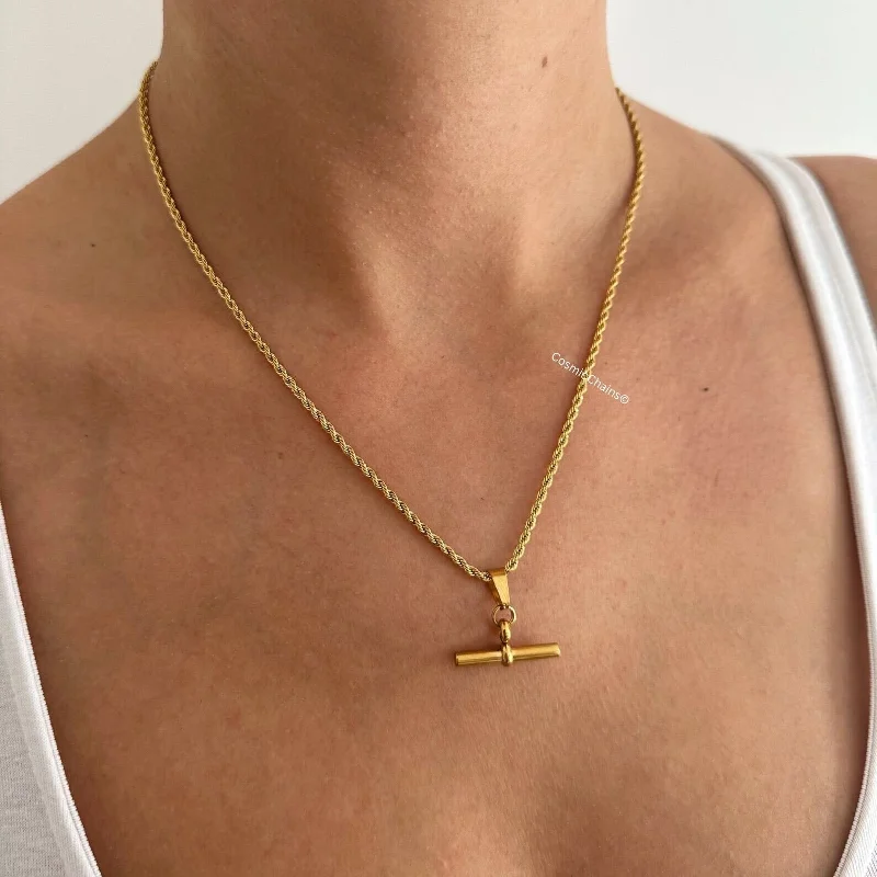 chiseled monogram necklace-Rope T Bar Necklace