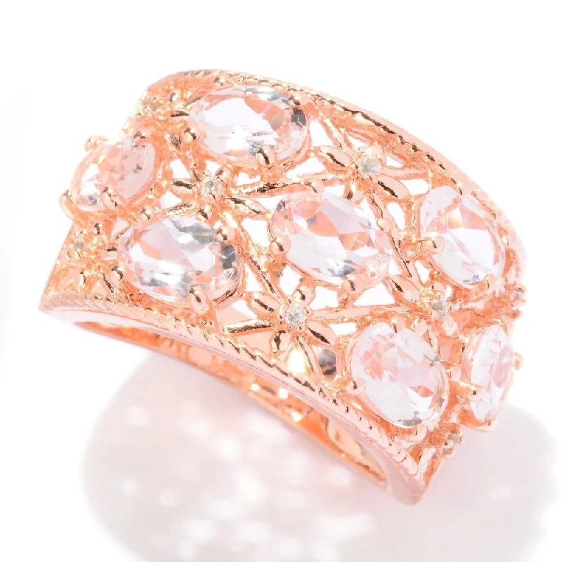 rose gold interlocked ring-Rose Gold Plated Over Sterling Silver Morganite and White Natural Zircon Ring