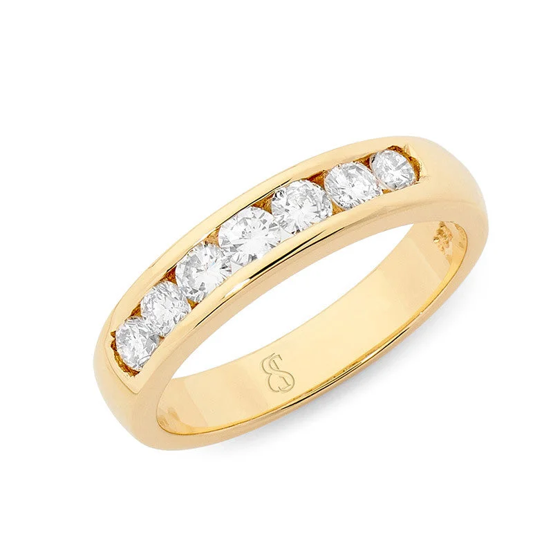 raw gold ring-Round brilliant cut channel set diamond wedding band