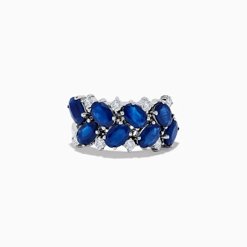 distressed silver band ring-Royal Bleu 14K White Gold Sapphire and Diamond Ring