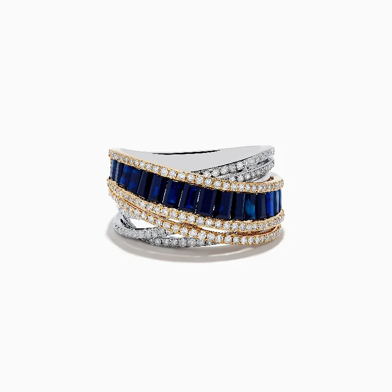 slender diamond ring-Royal Bleu 14K White & Yellow Gold Sapphire and Diamond Criss Cross Ring