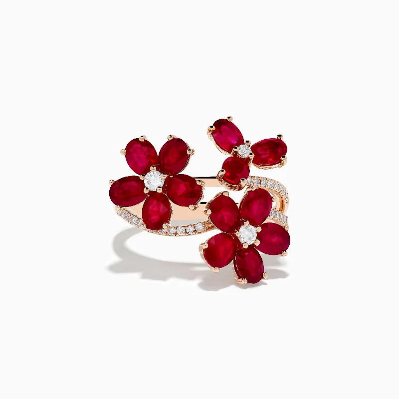 retro garnet ring-Ruby Royale 14K Rose Gold Ruby Flower Cocktail Ring