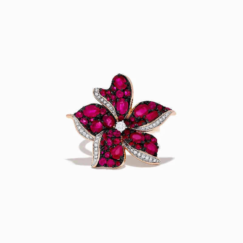 floral-themed ring-Ruby Royale 14K Rose Gold Ruby and Diamond Flower Ring