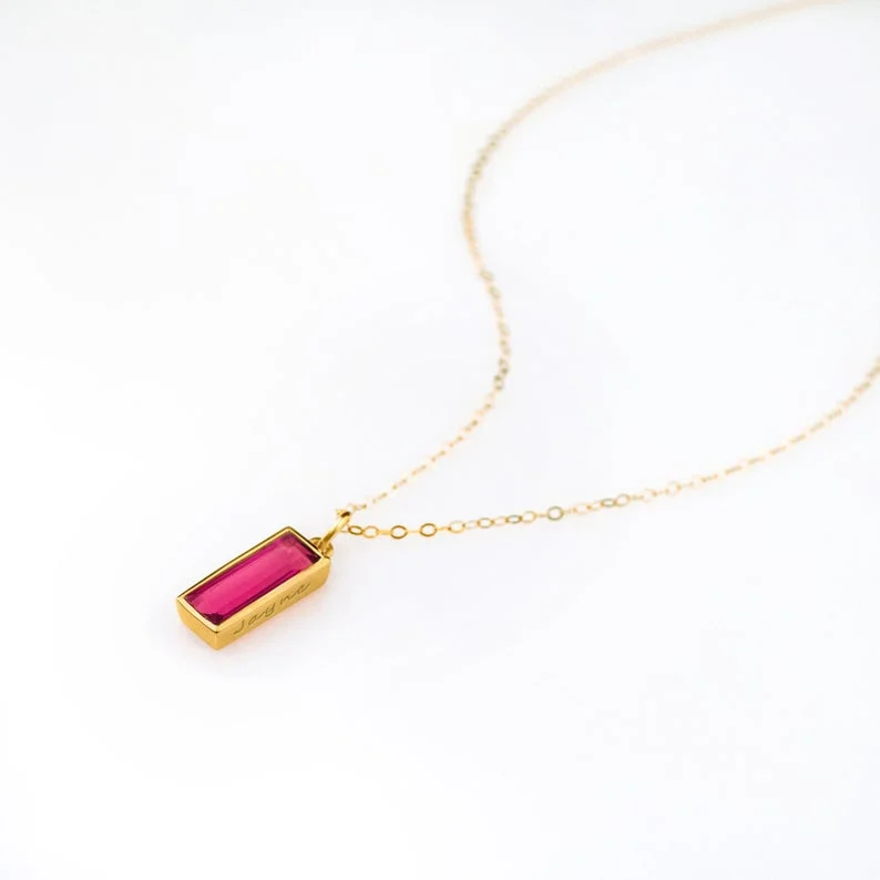 pearl interlocked necklace-Ruby Vertical Bar Necklace : July Birthstone : Adira Series