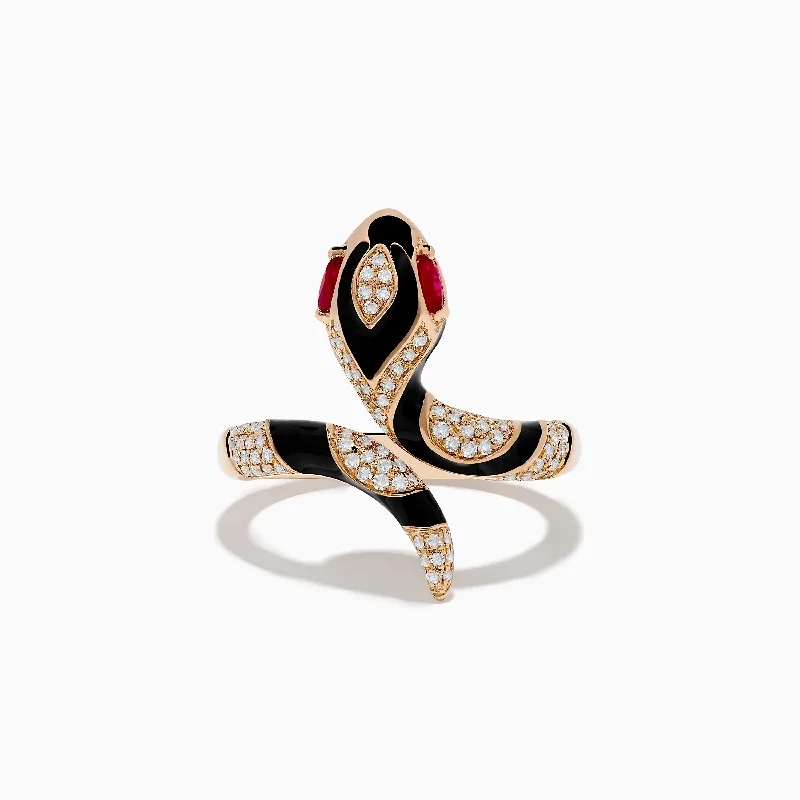 slender diamond ring-Safari 14K Rose Gold Ruby and Diamond with Black Enamel Snake Ring