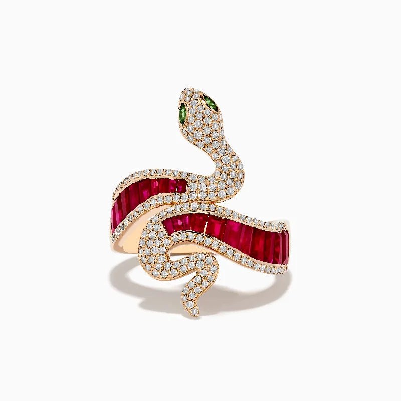 ripple gemstone ring-Safari 14K Rose Gold Ruby Diamond and Tsavorite Snake Ring