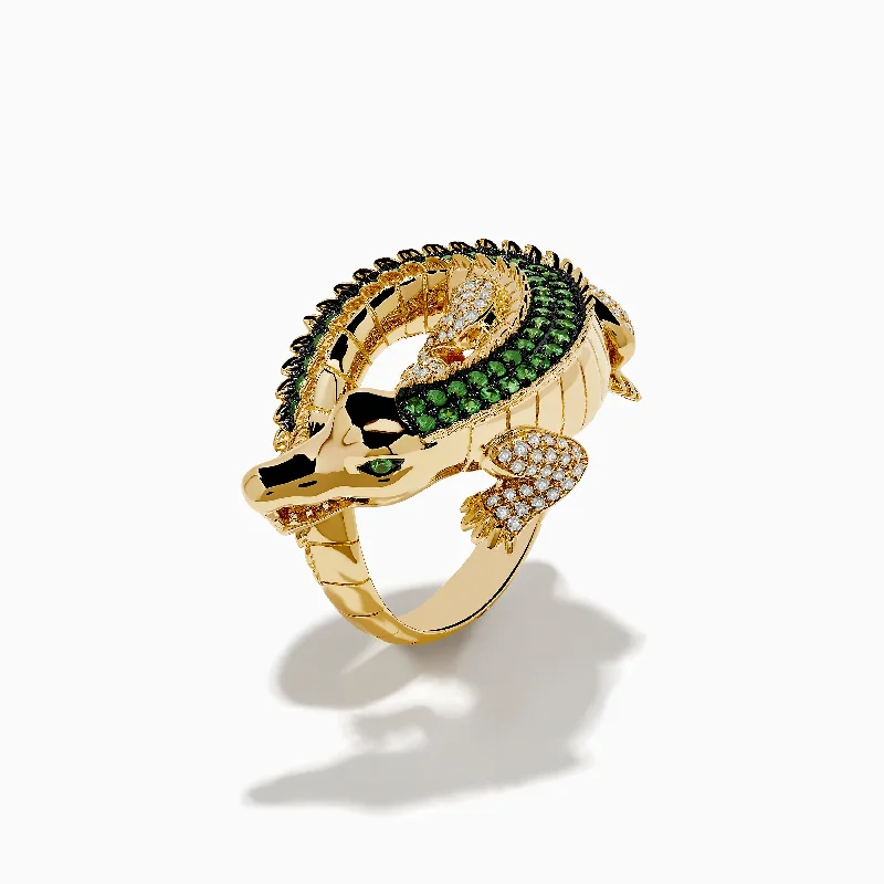 adaptable gold ring-Safari 14K Yellow Gold Tsavorite and Diamond Alligator Ring