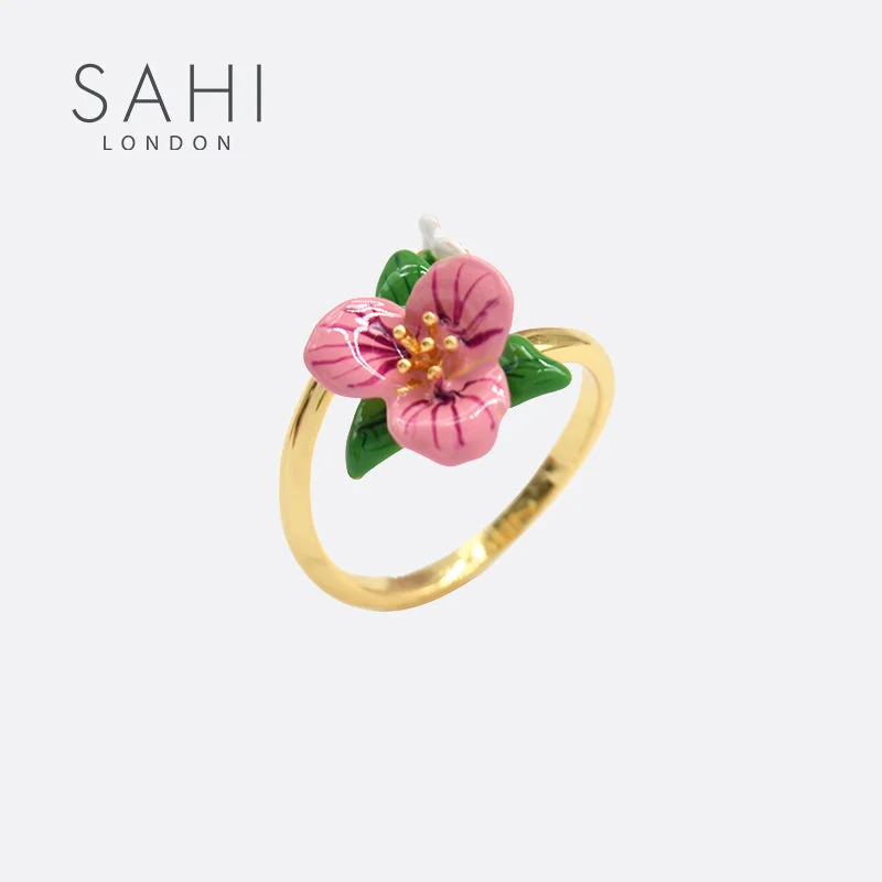 retro amber ring-Sahi Enchanting Garden Pink Adjustable Ring