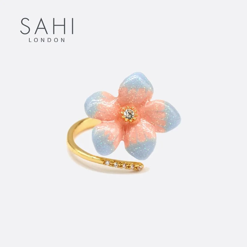 slender gold ring-Sahi Peach Lilys Flower Open Ring