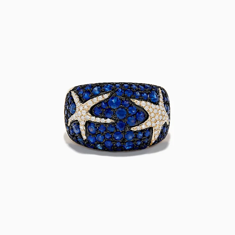 tech angular ring-Seaside 14K Yellow Gold Sapphire and Diamond Starfish Ring