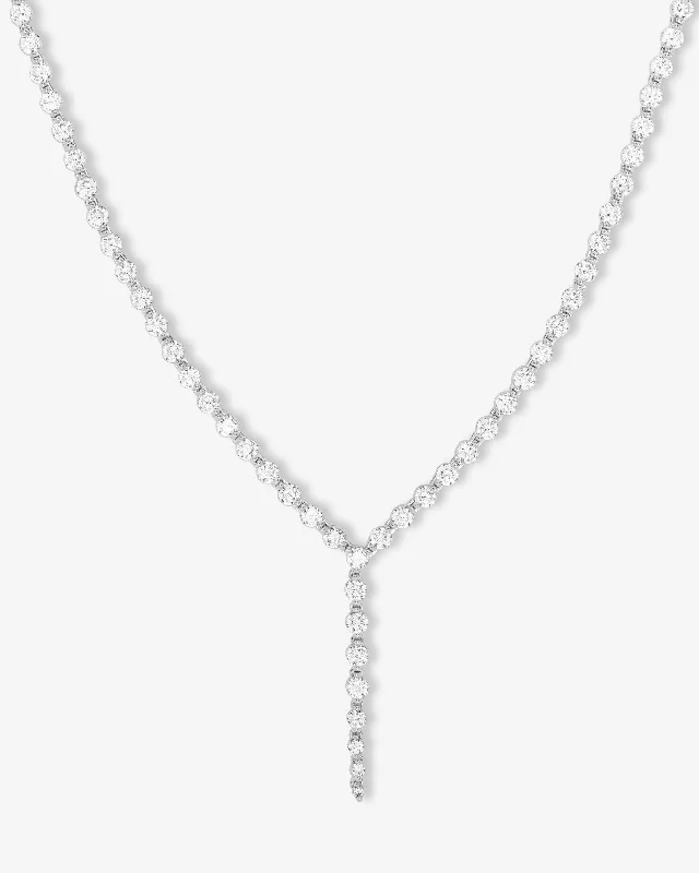 tech rivet necklace-She's an Icon Lariat Tennis Necklace 16" - Silver|White Diamondettes