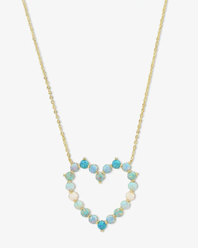 glowing gold necklace-She's an Icon Ombré Heart Necklace - Gold|Blue Opal Ombré