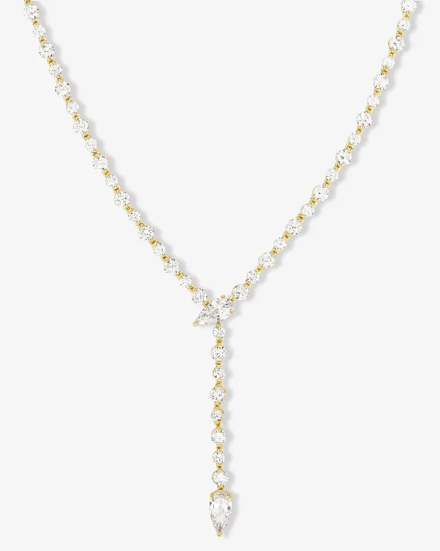 interlocked love necklace-She's Arrived Lariat Tennis Necklace 16" - Gold|White Diamondettes